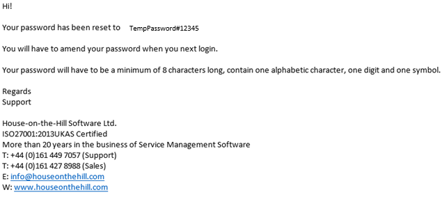 enduser password reset email
