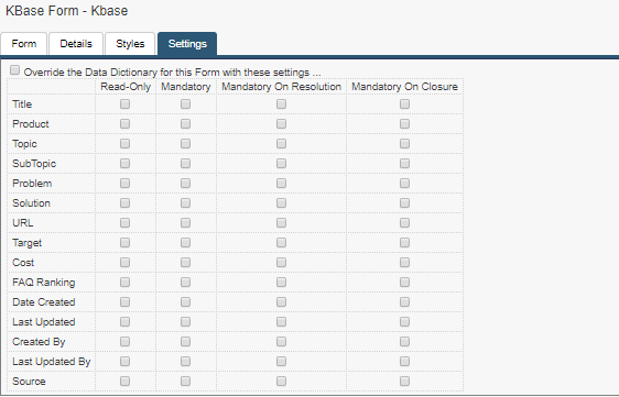 knowledgebase form settings tab