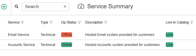 service summary page