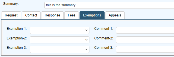 exemptions tab