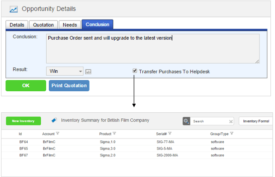 transfer purchases to customer inventory