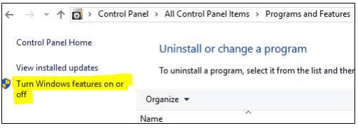 turn windows features on/off