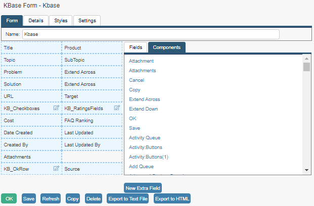 knowledgebase form components dropdown