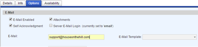 options tab email section